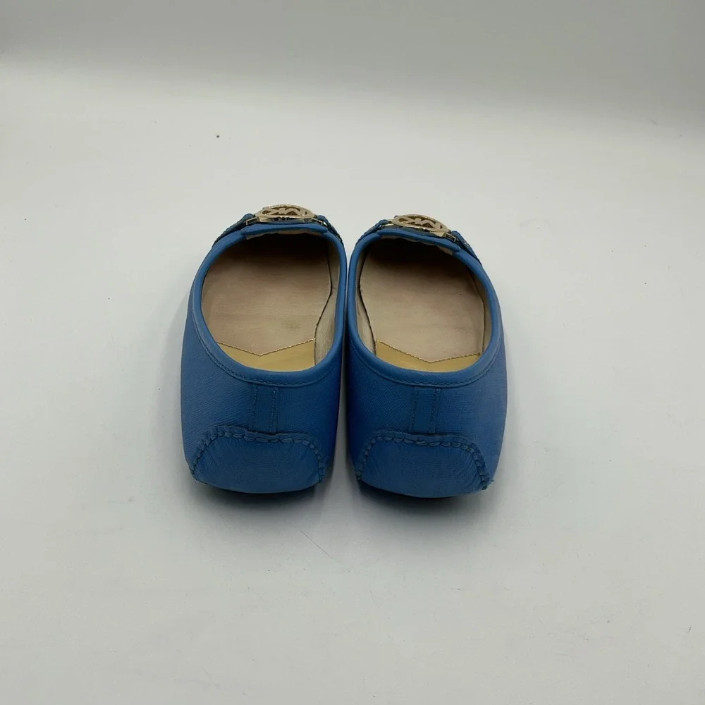 MICHAEL KORS  Saffiano Leather Flat Shoe Blue and Gold Size 8.5